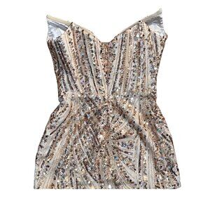Customed Tan Sequined Mini Dress // Size 4